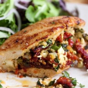 Stuffed breast with sundried tomato, olives, feta & garlic